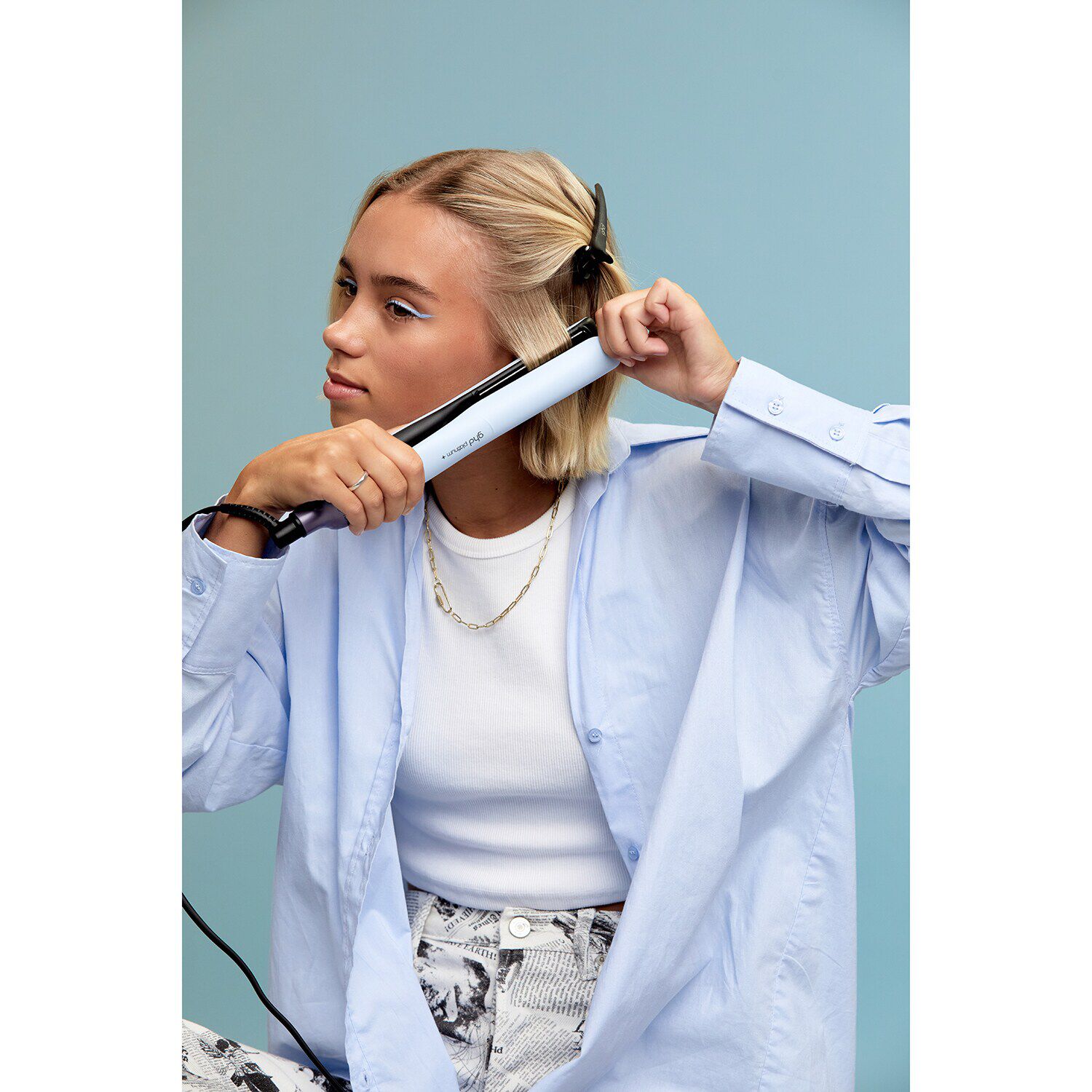 Plancha de pelo ghd platinum azul pastel iD Collection